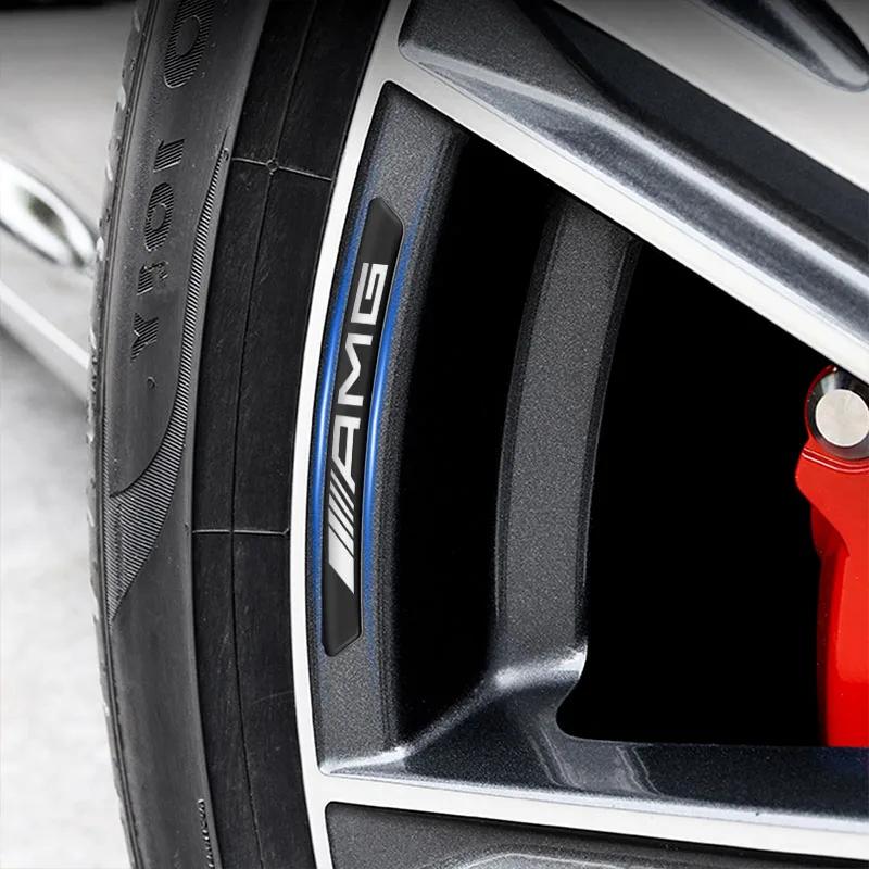AATT1 4Pcs Car Logo Aluminium Wheel Rim Stickers Emblem Badge Accessories For AMG Mercedes Benz Exclusive C200 C260 C300 W202 W203