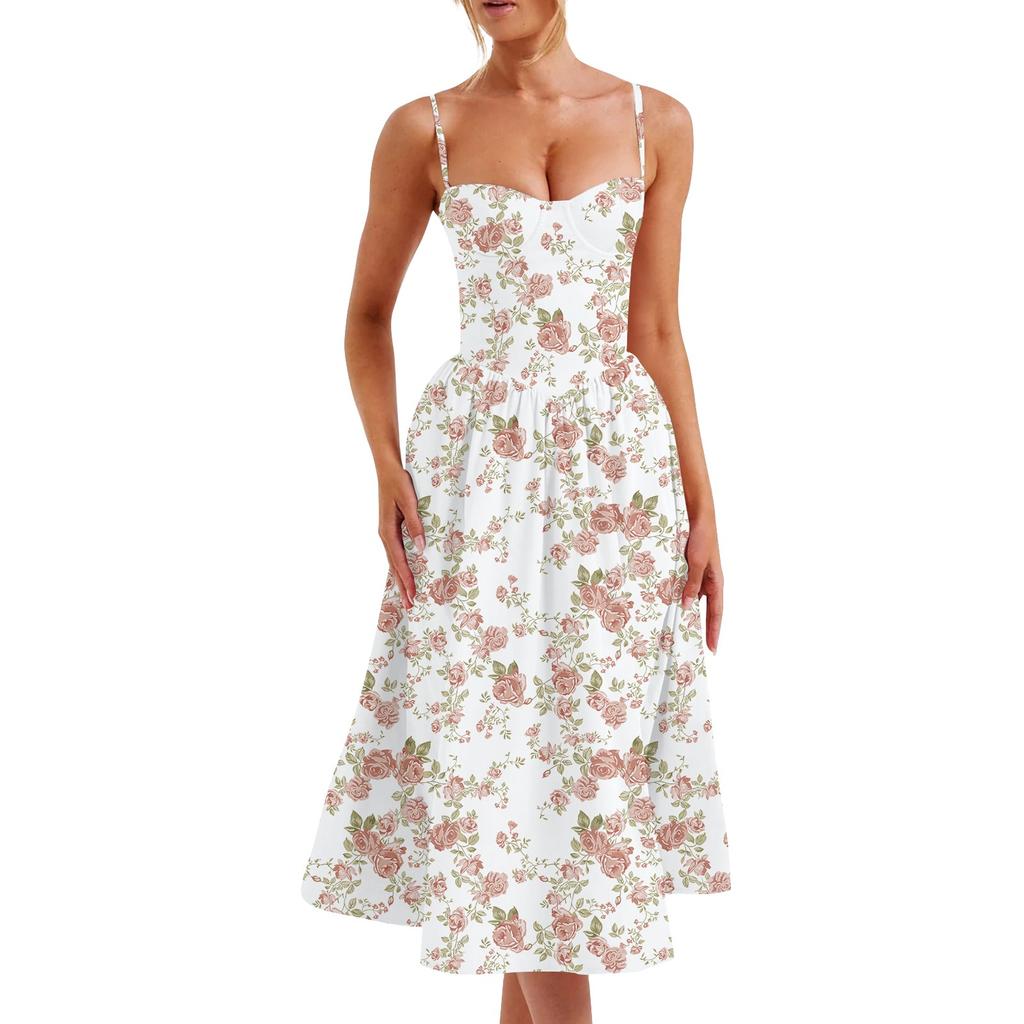 Women's Summer Sexy A-hem Mid-length Dress Slim Waist Suspender Skirt For Women