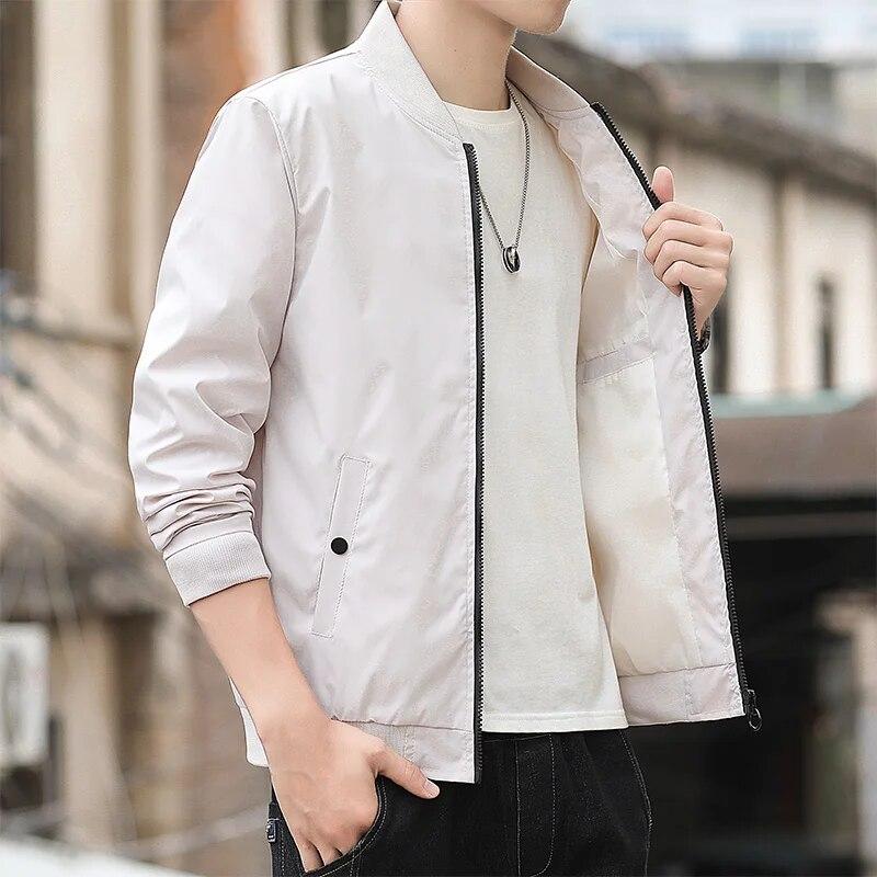 Spring Autumn Bomber Jacket Men Solid Color Regular Fit Casual Men Coats Business Stand Collar Daily Men Clothing