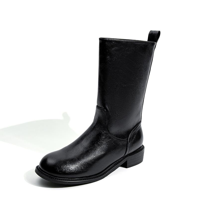 Autumn and Winter New Western Cowboy Boot Retro Wide Short Boots Chunky Heel Platform Mid Boots