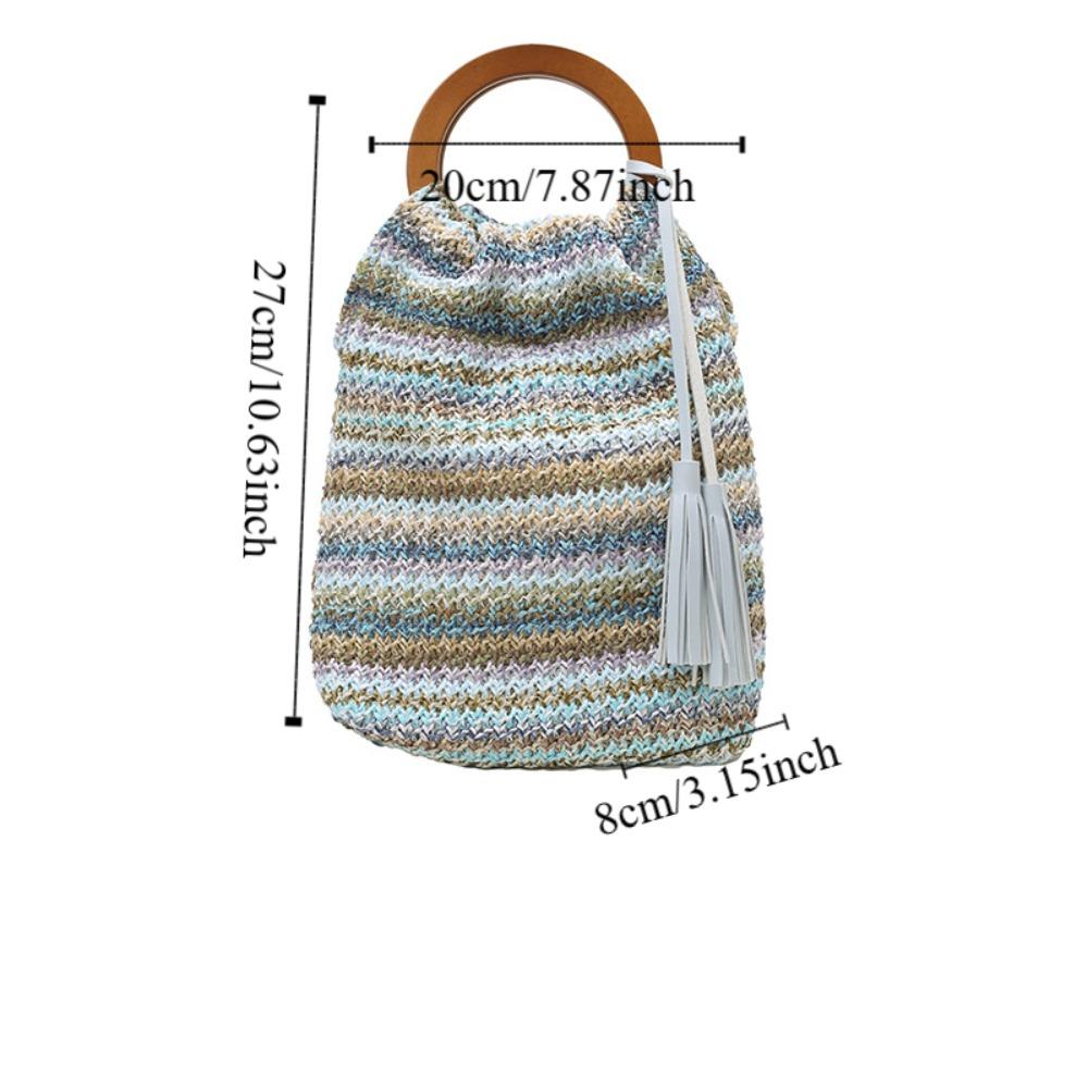 Hollow Out Rainbow Woven Handbag Bohemian Style Underarm Bag Simple Summer Bucket Bag  Holiday
