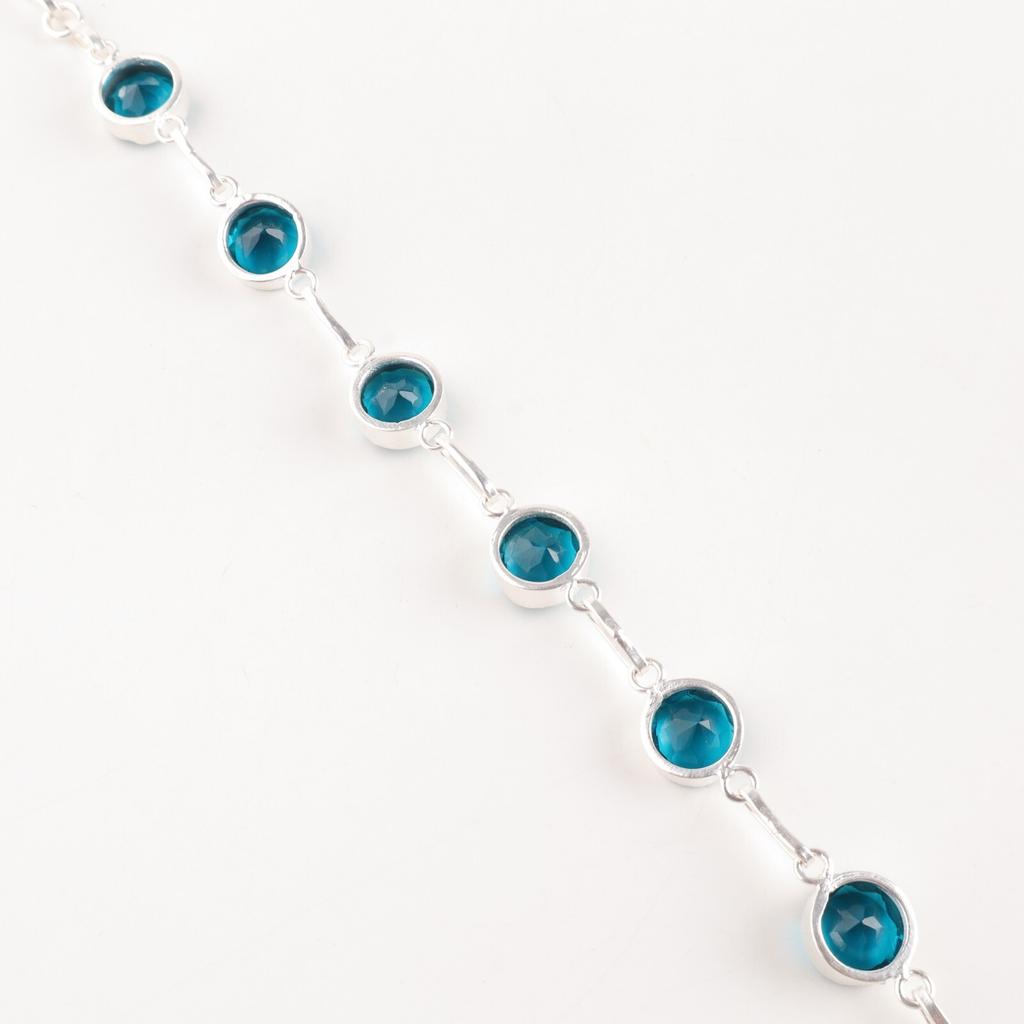 Драгоценный камень голубой апатит, серебро 925 пробы, ювелирное изделие ручной работы, стильный браслет RB-14-14