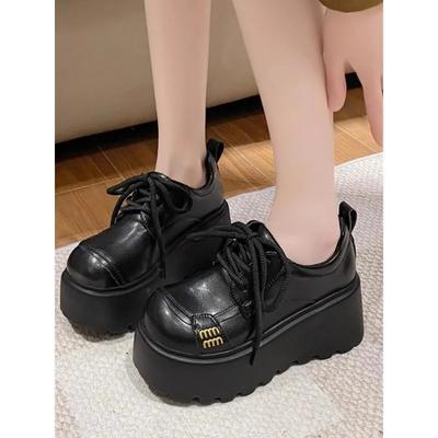 Мода 8 см Каблуки Новые 2025 Весна Женские Кожаные Кроссовки Высокая Платформа Шнуровка Повседневная Обувь Толстая Подошва Туфли для Ходьбы Zapatos Mujer