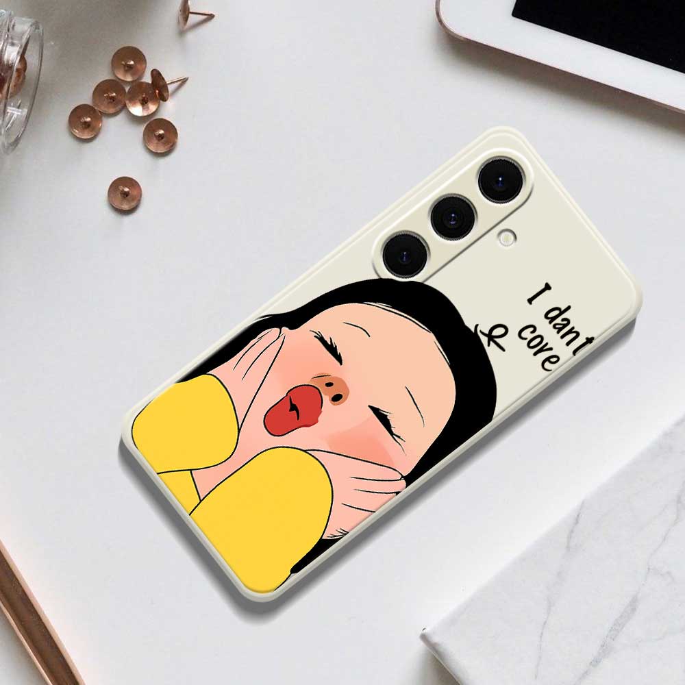 For Samsung Galaxy S24 FE Case Girl Holding Face Pattern Printing Straight Edge TPU Phone Back Cover