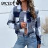 Women's Autumn Winter Short Plaid Cardigan Shirt Vintage Jacket