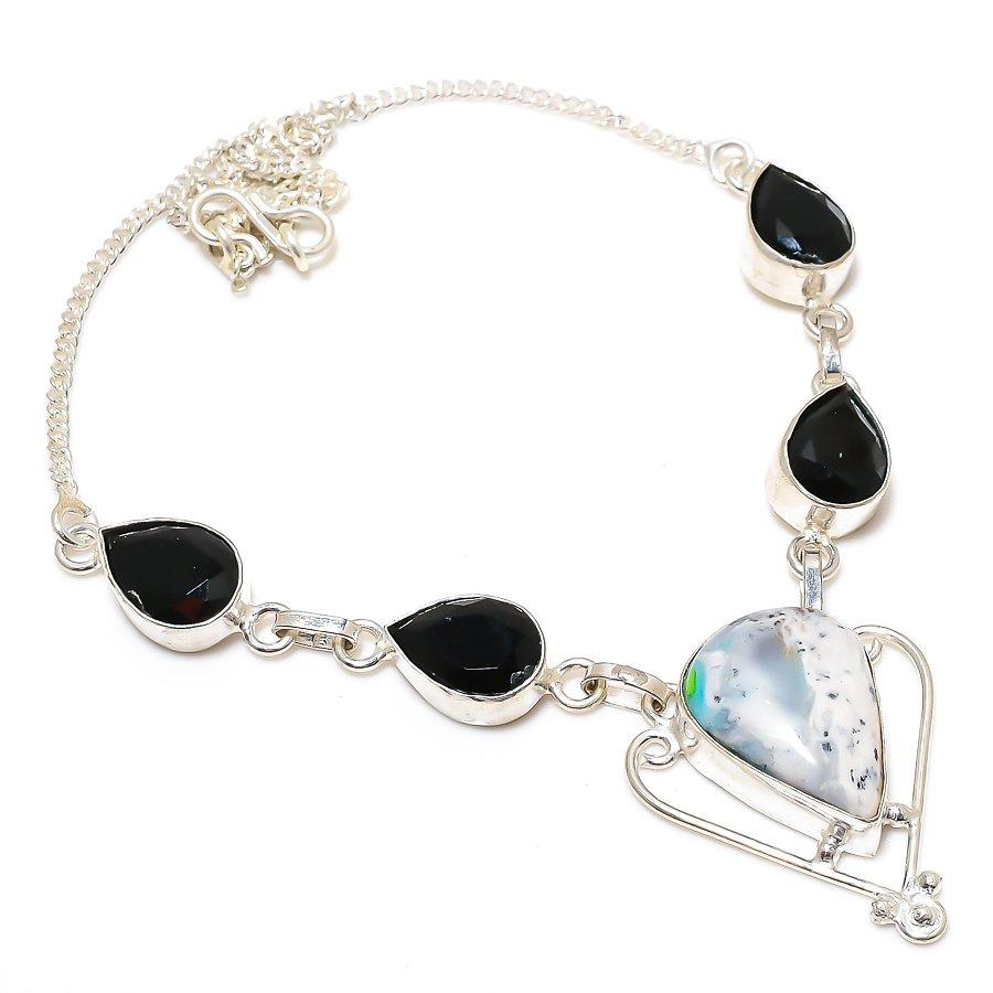 Dendrite Opal, Spinel Gemstone 925 Sterling Silver Jewelry Necklace 18" Y6P82