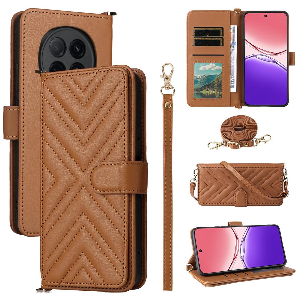 Для Oppo F29 Pro 5G (Глобальный)/A5 Pro 5G (Китай) Чехол-кошелек с плечевым/кистевым ремешком Кожаный чехол для телефона Подставка