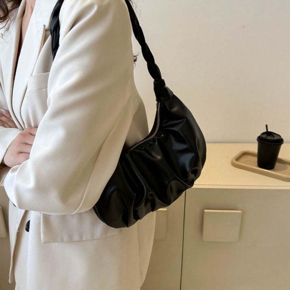 Underarm PU Pleated Shoulder Bag Square Fashion Handbag Sweet Dumplings Shoulder Bag Gift