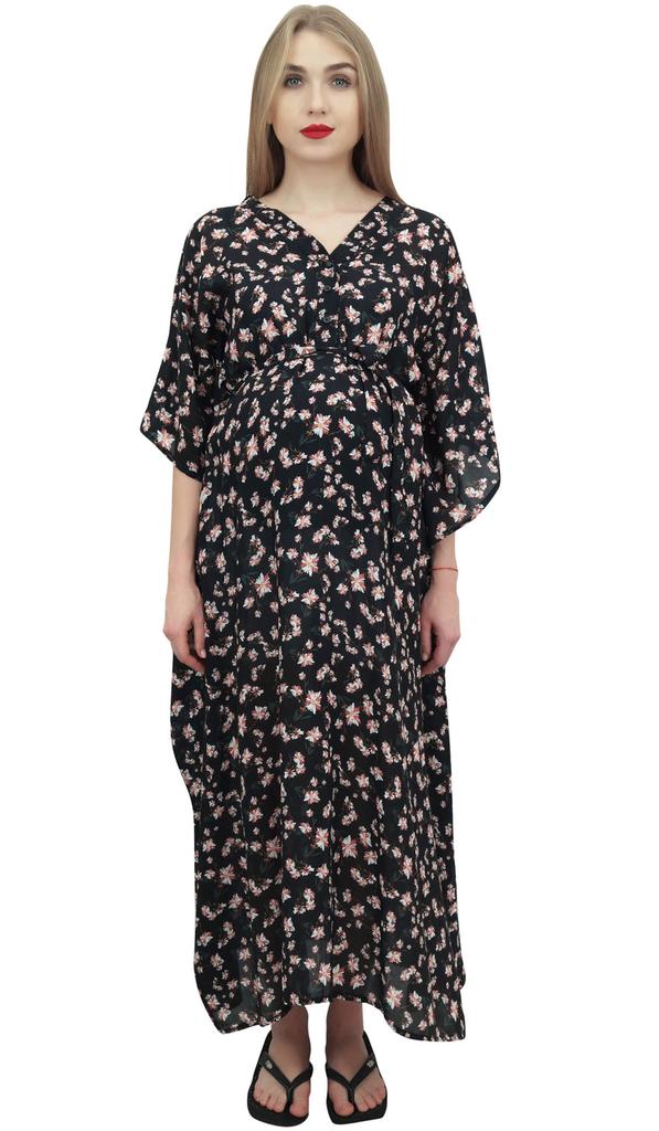 Bimba Moms Kimono Sleeve Floral Print Black Maxi Dress Maternity Kaftan-10