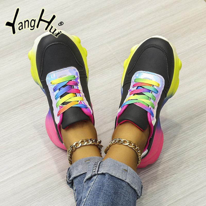 Женские кроссовки из вулканизированной кожи, разноцветные, спортивные, повседневные, удобные, кроссовки на платформе для бега, износостойкие, 2024 Zapatos De Mujer