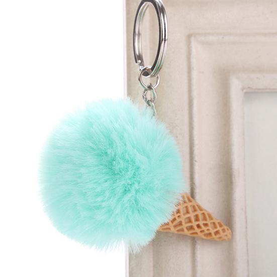 Fluffy Ice Cream Pompom Ball Charm Key Ring Holder Keychain Car Bag Pendant
