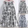 Women's Skirts Spring And Summer Waisted Ancient Style Ink Painting Printed Cotton Skirt Mid Length A Metallic Skirts