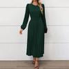 New Autumn Party and Workplace Elegant Retro Long-sleeved Solid Color Pleated Dress