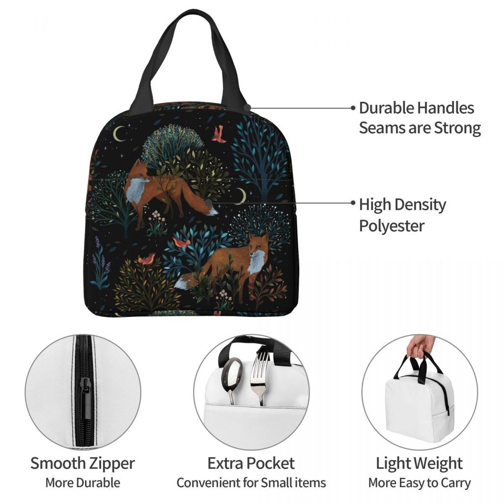Forest Fox Insulated Lunch Bag for Kids School Cooler Thermal Food Box Tote Leakproof Lunch Boxes Container