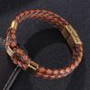 Плетеная кожаная веревка, мужские ювелирные изделия, модный мужской кожаный браслет из нержавеющей стали, двухслойный дизайн, разноцветные комбинированные ювелирные изделия