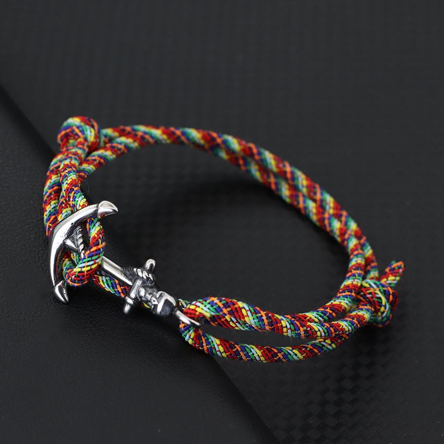 Navy Style Silver Anchor Bracelet Handmade Braided Multi-Layer Braslet Nautical Surf Viking Colorful Rope Couple Jewelry