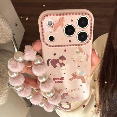 Мультяшный Милый Пони Жемчужный Браслет Чехол для Телефона для iPhone 15, iPhone 16, iPhone 17 Pro Max