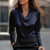 Women Shirt Lapel Swing Collar Long Sleeve Casual Loose Fit Shirt Solid Color Versatile Smooth Satin Shirt Daily Wear
