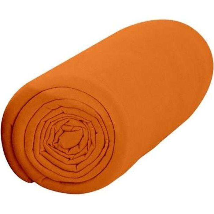 Drap housse - Coton - 90x190 cm - Orange - Bonnet 25 cm - Uni