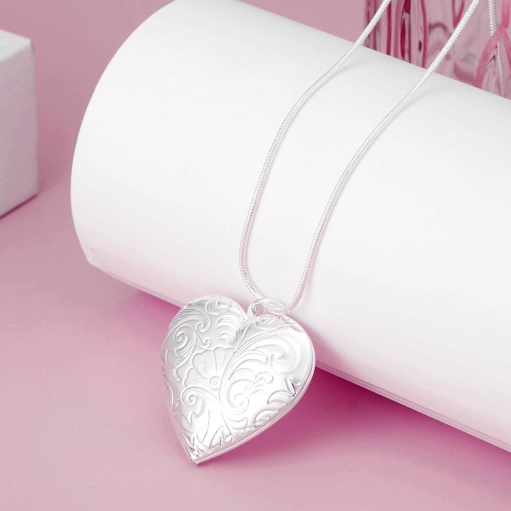 Штампованное серебро 925 пробы, красивое сердце, фоторамка, ожерелья для женщин, модные вечерние, свадебные, помолвочные украшения, подарки на день рождения