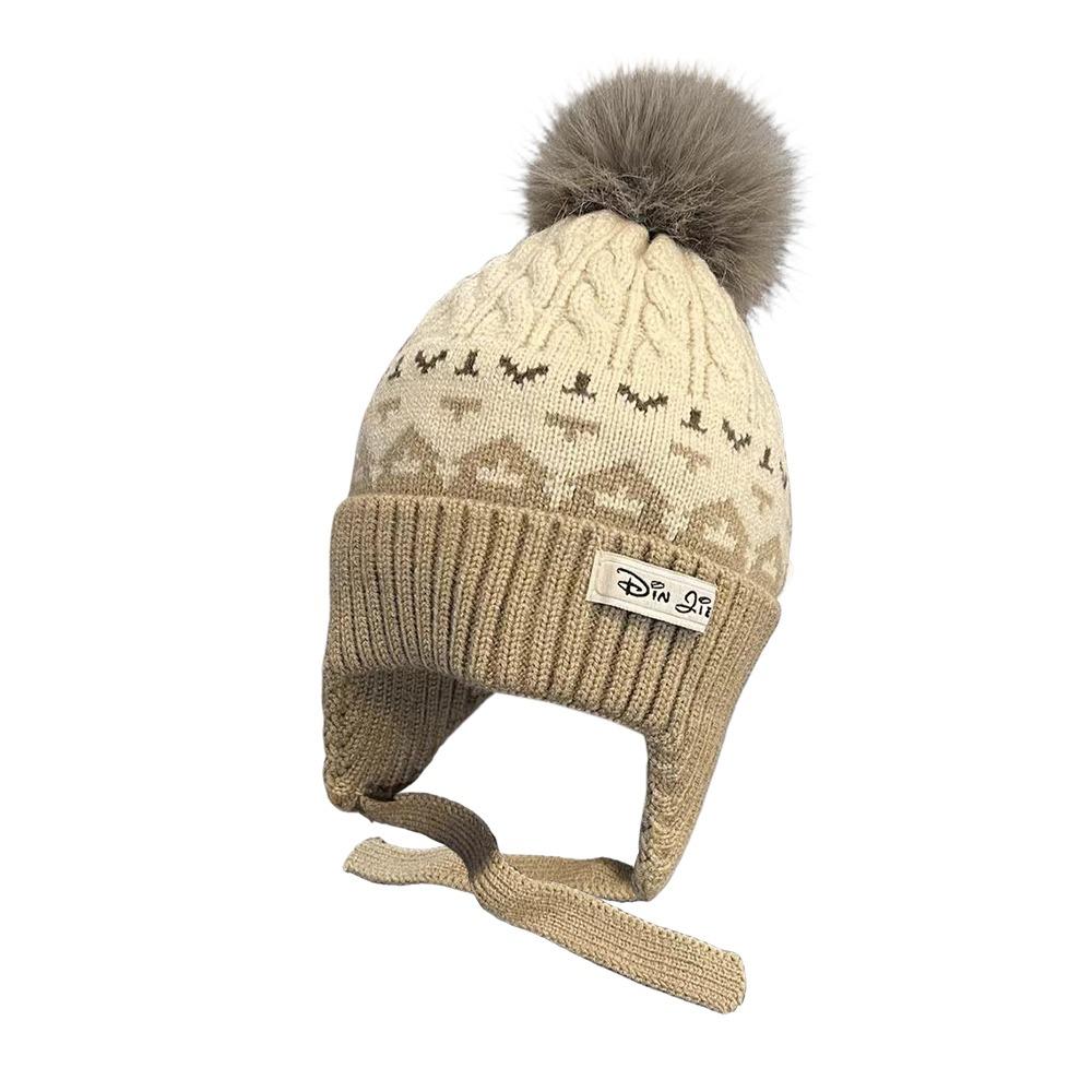Double Lined Liner Baby Knit Cap Pom Pom Decor Toddler Winter Hat Children Headwear Outdoor