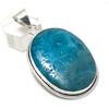 Neon Blue Apatite Gemstone 925 Sterling Silver Jewelry Pendant 2.29"