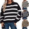 Женский модный пуловер крупной вязки в полоску