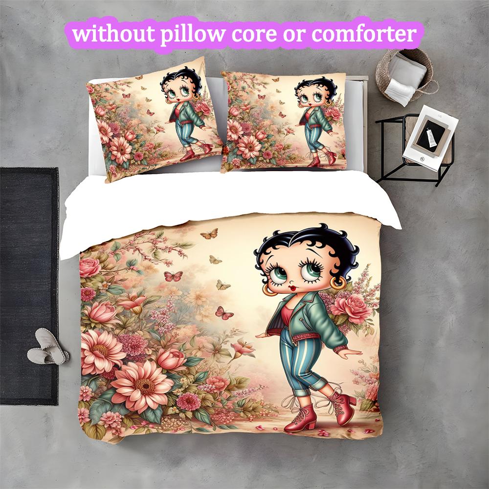 Betty Boop Duvet Cover Set - Without Core & Quilt, Lightweight Machine Washable, Anime Style Gaming Bed Set