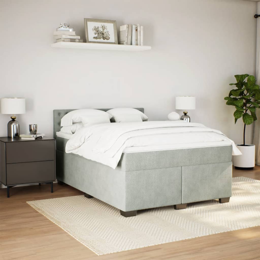 Box Spring Bed with Mattress Light Grey 140x190 cm Velvet