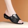 Soft Leather Fish Mouth Women's Cool Slippers Women's Outer Wear Summer New Versatile Soft Leather Comfortable Middle Heel Slippers