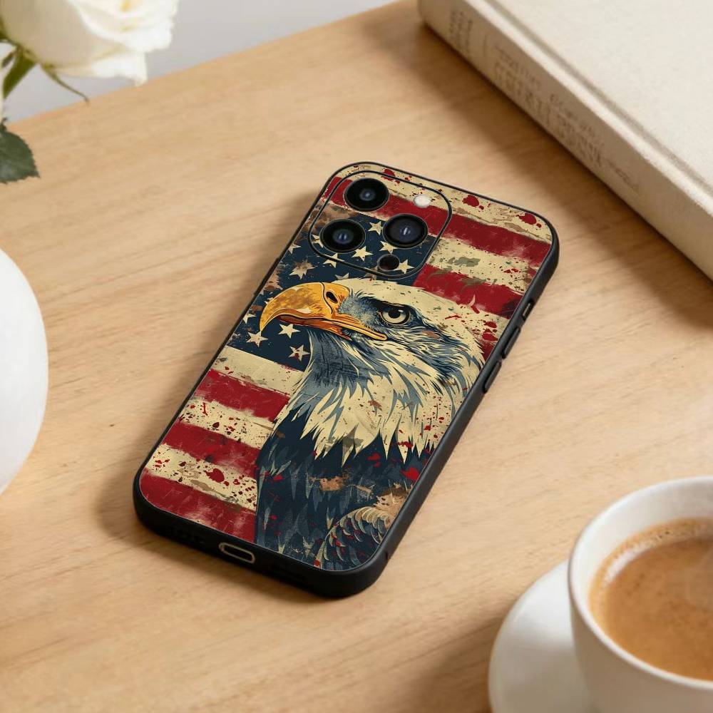 Cool Eagle Phone Case For iPhone17,16,15,14,13,12 Plus,Max Soft Silicone Black Cover