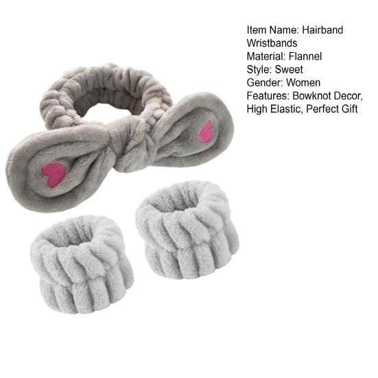 2 шт./компл., женская повязка на голову для спа, набор браслетов, декор с бантом, фланелевая повязка для мытья лица, повязка для волос для душа, водонепроницаемый набор браслетов