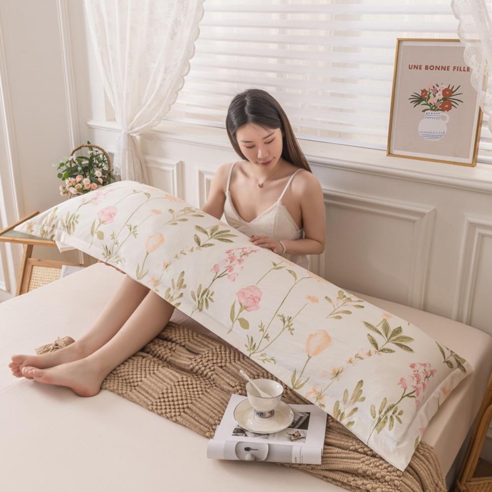 Rectangle Long Pillow Cover Floral Print Hugging Pillowcase for Bedroom Decor