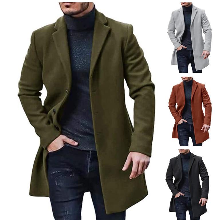 Men's Woolen Coat Mid-length Windbreaker Coat