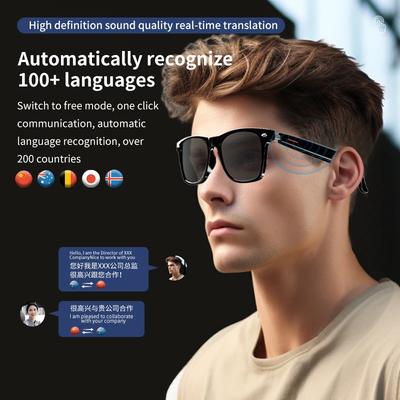 Умные очки для перевода, 147 языков, Bluetooth 5.3, наушники с костной проводимостью и микрофоном, звонки без помощи рук, сменные линзы