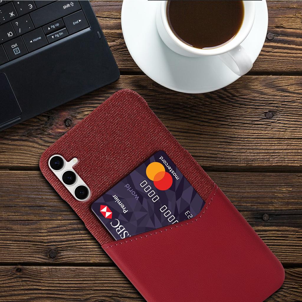 For Samsung Galaxy S25+ Case PU Leather Card Slot Cloth Texture Hard PC Phone Cover