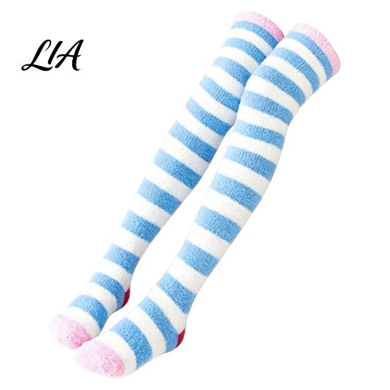 Long Stockings 1 Pair Women Thigh High Socks for Winter, Thickened Coral Fleece Leg Thick Warm Warmer Stockings, Fluffy Over Knee Boot Girls