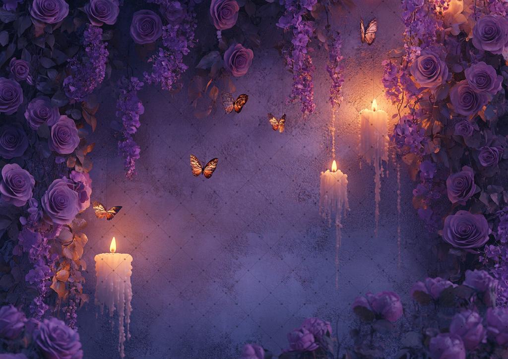 Dreamy Butterfly Backdrop Purple Flower Wall Baby Shower Girl Birthday Party Lantern Candle Wedding Photography Background Decor