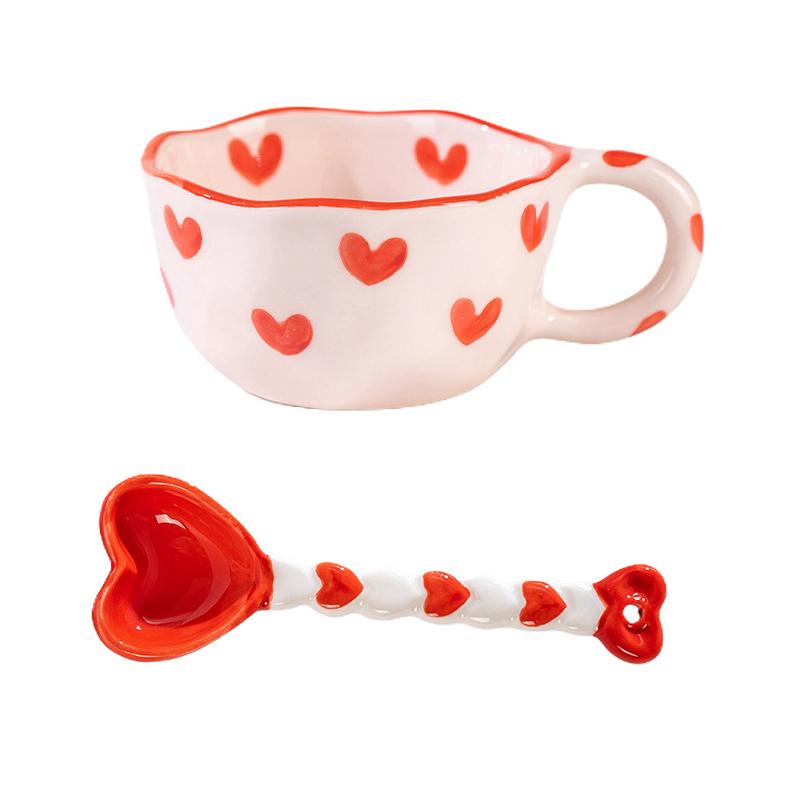 Творческая керамическая кружка в форме сердца и ложки, сжатые вручную, нестандартная чашка для кофе, молока, чая, овсянки, кружка для напитков, кухонная чашка