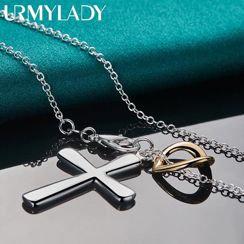 URMYLADY 925 пробы серебро золото сердце кулон ожерелье для женщин свадебные модные украшения