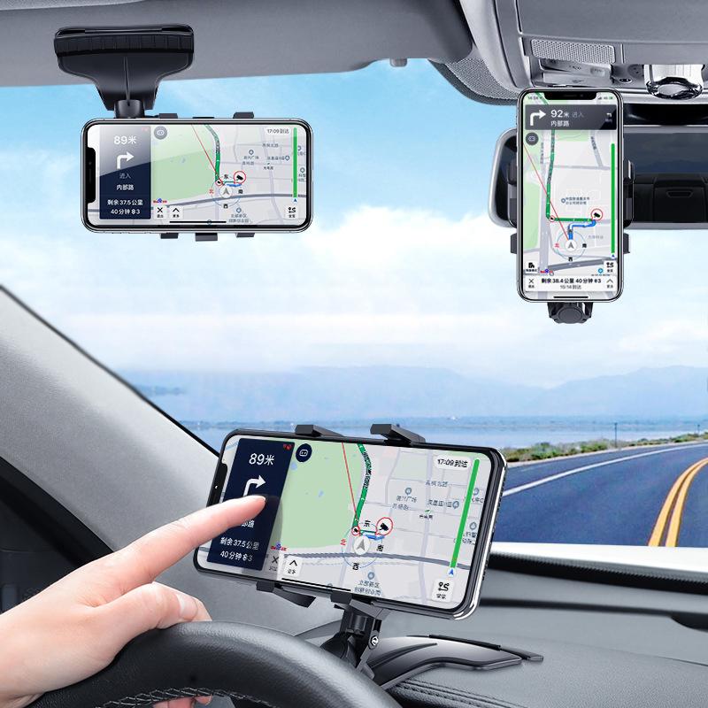 Universal Car Phone Holder Interior Mobile Phone Support Dashboard Stand Rearview Mirror 360 Degree Rotation Gadget