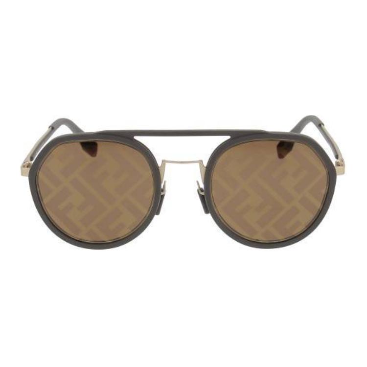 Fendi Металлические круглые солнцезащитные очки с логотипом Унисекс-очки Зеленые FE40040U50G