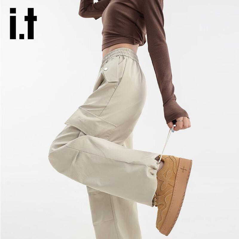 izzueit Women's Pleated High-Waisted Wide-Leg Cargo Pants