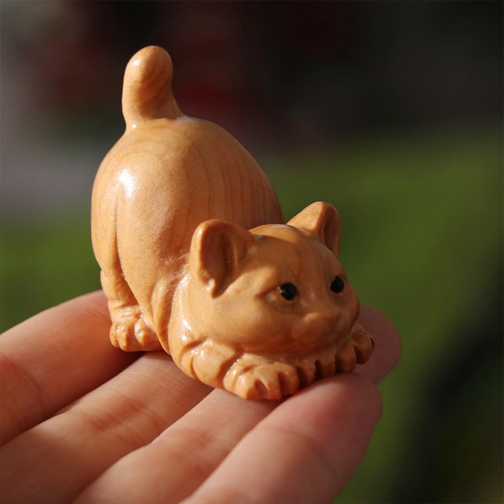 Hand-carved Animal Figurine Adorable Tea Pet Desktop Decor Cat Sculpture  Table