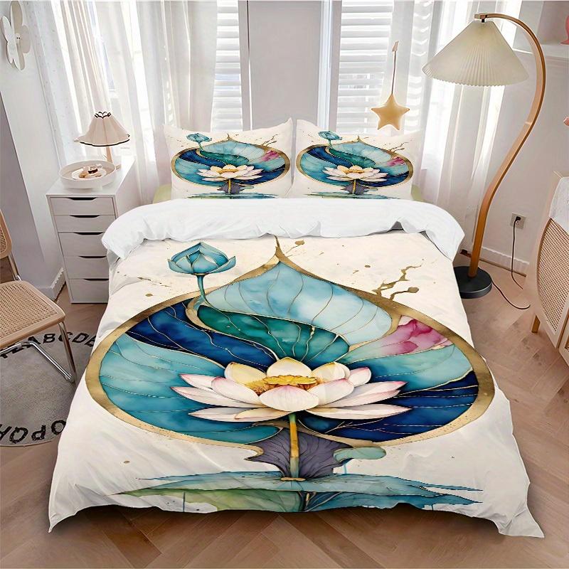 3pcs Lotus Bloom Soft Comfortable Bedding set, For Bedroom, Guest Room And Dorm, All - Season Use, High-Definition Printing157