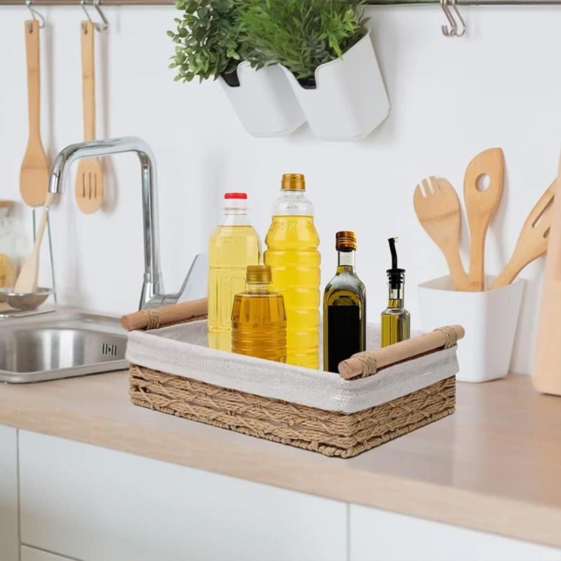 Woven Storage Basket Handmade Paper Rope Basket Storage Bin Woven Organiser Box For Living Room Entryway Bedroom Dresser