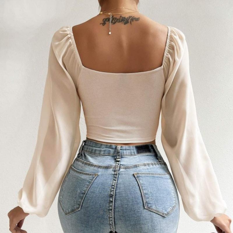 Летняя новая шифоновая блузка с V-образным вырезом и завязками, женская винтажная узкая модная сексуальная женская рубашка, топы, элегантная однотонная женская укороченная блузка 25156