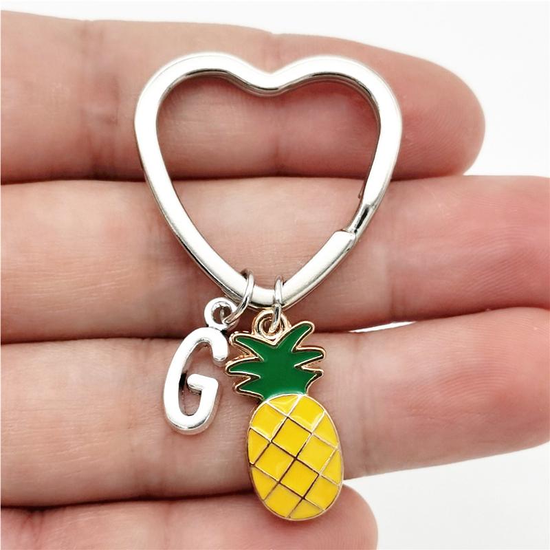 26 Letters Initial Pineapple Keychain Heart Keyring Pineapple Pendant Jewelry Fruit Charms Best Friends Keychain Gifts