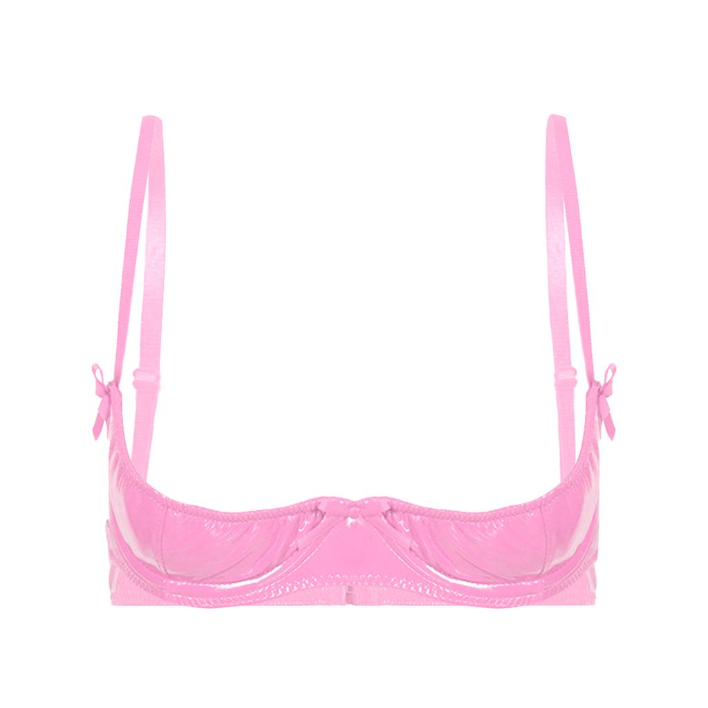 Women Glossy Patent Leather Underwired Bra Underwear Adjustable Shoulder Straps Unlined Brassiere