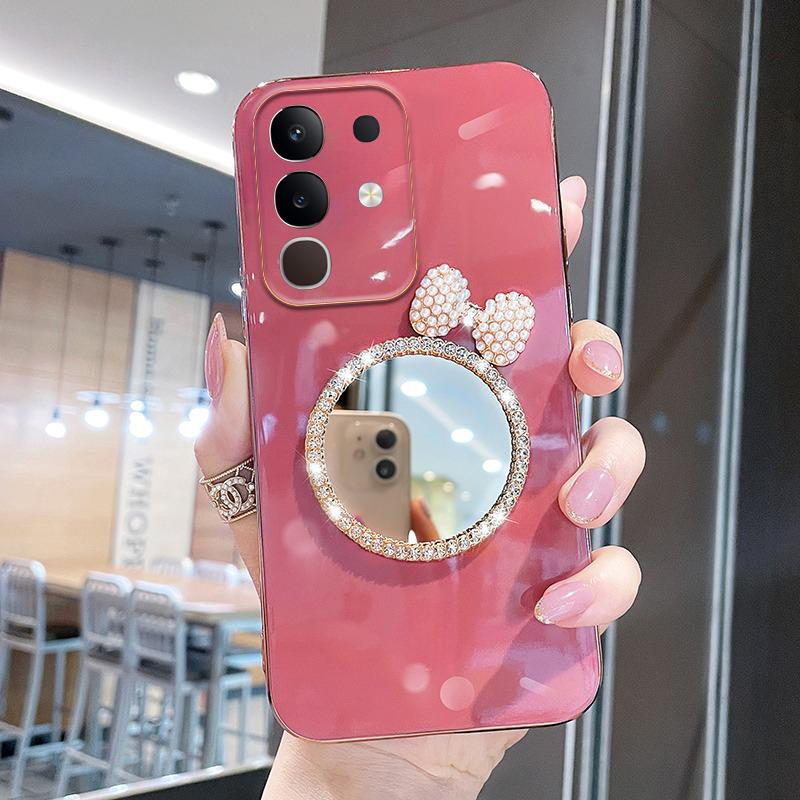 For Vivo iqoo Z10X Case Soft Plating brick inlaid pearl butterfly makeup mirror Smooth Electroplated For Vivo iqoo Z10X Back Cover